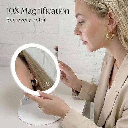 مرآة مكياج مكبرة للسفر من فانسي 10 مرات مع أضواء، قابلة لإعادة الشحن، حامل بارتفاع 8 بوصات، 3 أوضاع ألوان قابلة للتعتيم، مرآة زينة LED محمولة (أبيجيل) in Kuwait