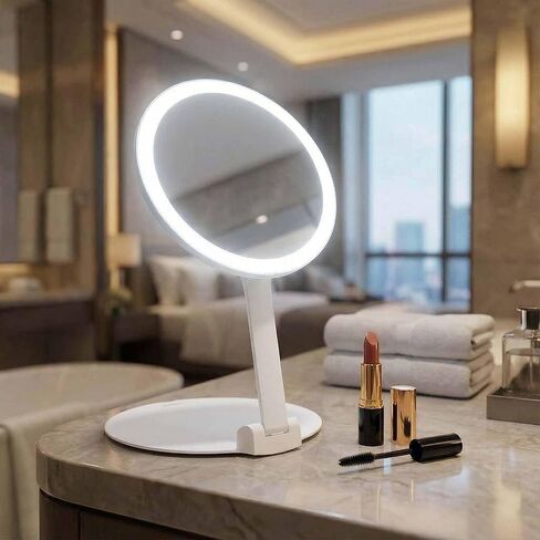 مرآة مكياج مكبرة للسفر من فانسي 10 مرات مع أضواء، قابلة لإعادة الشحن، حامل بارتفاع 8 بوصات، 3 أوضاع ألوان قابلة للتعتيم، مرآة زينة LED محمولة (أبيجيل) in Kuwait