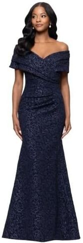 Betsy & Adam Women's Off The Shoulder Jacquard Floor Length Dress (Petite) in Saudi Arabia