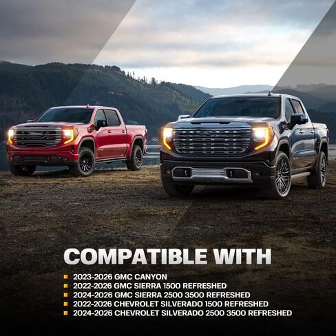 طقم كهرمان DRL بدوام كامل ضوء الجري النهاري تجاوز تسخير وزارة الدفاع للنهار والليل كهرمان كامل يناسب 2022-2026 جي إم سي كانيون سييرا 1500 محدث 2024-2026 جي إم سي سييرا 2500HD 3500HD التوصيل والتشغيل بدون قطع in Kuwait