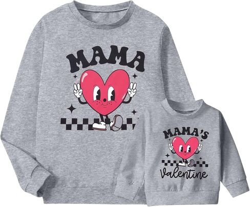 MNLYBABY Mommy and Me Valentines Outfits Valentines Day Sweatshirt Love Heart Mama and Mama's Valentine Matching Shirt in Saudi Arabia
