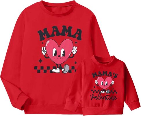 MNLYBABY Mommy and Me Valentines Outfits Valentines Day Sweatshirt Love Heart Mama and Mama's Valentine Matching Shirt in Saudi Arabia