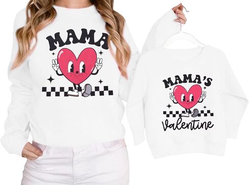 MNLYBABY Mommy and Me Valentines Outfits Valentines Day Sweatshirt Love Heart Mama and Mama's Valentine Matching Shirt in Saudi Arabia