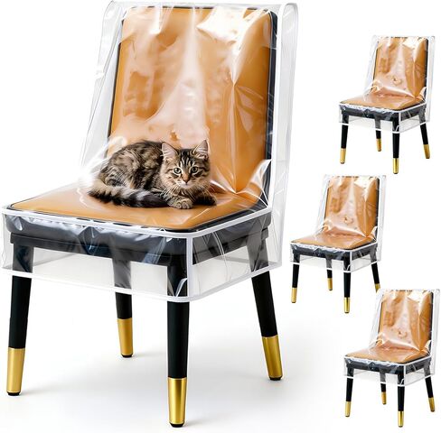 أغطية الكراسي، أغطية كراسي الطعام البلاستيكية، أغطية مقاعد مقاومة للماء لكراسي غرفة الطعام، 4 عبوات من واقيات الكراسي الشفافة من البولي فينيل كلوريد - عرض 21 × عمق 18 يناسب مقاس 16-23 بوصة in Kuwait
