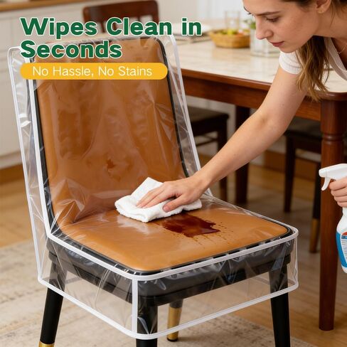 أغطية الكراسي، أغطية كراسي الطعام البلاستيكية، أغطية مقاعد مقاومة للماء لكراسي غرفة الطعام، 4 عبوات من واقيات الكراسي الشفافة من البولي فينيل كلوريد - عرض 21 × عمق 18 يناسب مقاس 16-23 بوصة in Kuwait