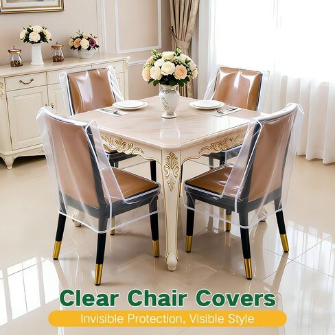أغطية الكراسي، أغطية كراسي الطعام البلاستيكية، أغطية مقاعد مقاومة للماء لكراسي غرفة الطعام، 4 عبوات من واقيات الكراسي الشفافة من البولي فينيل كلوريد - عرض 21 × عمق 18 يناسب مقاس 16-23 بوصة in Kuwait