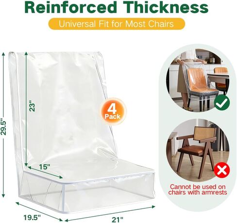 أغطية الكراسي، أغطية كراسي الطعام البلاستيكية، أغطية مقاعد مقاومة للماء لكراسي غرفة الطعام، 4 عبوات من واقيات الكراسي الشفافة من البولي فينيل كلوريد - عرض 21 × عمق 18 يناسب مقاس 16-23 بوصة in Kuwait