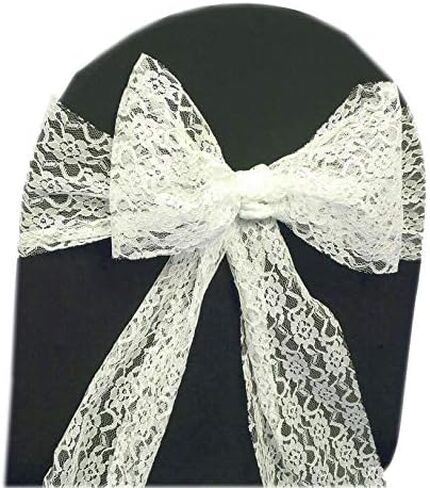 VDS Lace Chair Sashes Chair Cover Back Tie Floral Raschel Vintage Bows Ribbon for Wedding Birthday Graduation Engagement Event Party Banquet Venue Hotel Chair Decoration (100 Pieces) - Ivory in Saudi Arabia