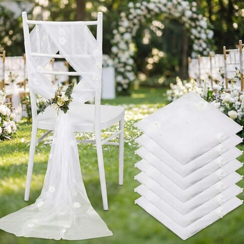 16 Pieces Wedding Chair Back Side Decorations 8 Feet Long Flower Pearl White Chair Sashes for Bridal Shower Veil Baby Shower Sweetheart Adornment Decor in Saudi Arabia
