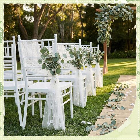 16 Pieces Wedding Chair Back Side Decorations 8 Feet Long Flower Pearl White Chair Sashes for Bridal Shower Veil Baby Shower Sweetheart Adornment Decor in Saudi Arabia