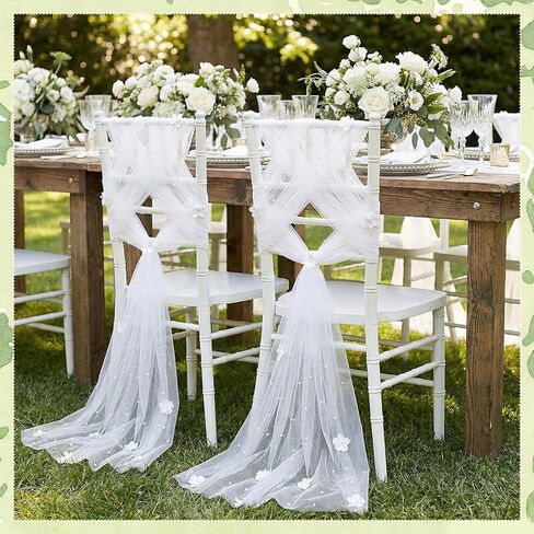 16 Pieces Wedding Chair Back Side Decorations 8 Feet Long Flower Pearl White Chair Sashes for Bridal Shower Veil Baby Shower Sweetheart Adornment Decor in Saudi Arabia