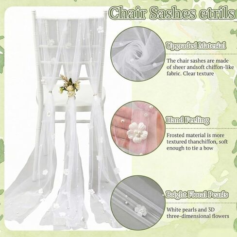 16 Pieces Wedding Chair Back Side Decorations 8 Feet Long Flower Pearl White Chair Sashes for Bridal Shower Veil Baby Shower Sweetheart Adornment Decor in Saudi Arabia