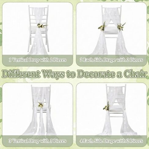 16 Pieces Wedding Chair Back Side Decorations 8 Feet Long Flower Pearl White Chair Sashes for Bridal Shower Veil Baby Shower Sweetheart Adornment Decor in Saudi Arabia