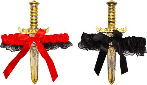 2 Pcs Bow Garter with Pirate Dagger Lace Bow Leg Ring Sword Leg Holster for Halloween Carnival Dress Up Props Women Girls Favor,Black in Saudi Arabia