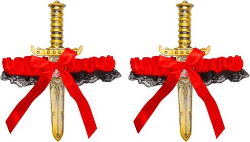 2 Pcs Bow Garter with Pirate Dagger Lace Bow Leg Ring Sword Leg Holster for Halloween Carnival Dress Up Props Women Girls Favor,Black in Saudi Arabia