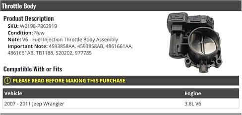 Fuel Injection Throttle Body Assembly - Compatible with 2007-2011 Jeep Wrangler 3.8L V6 in Saudi Arabia