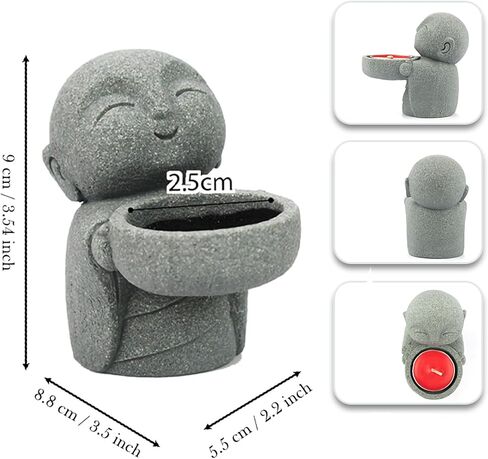 تمثال بوذا من الحجر الرملي وحامل مخروط البخور، تمثال جيزو صغير لديكور المنزل، حامل شموع صغيرة لبوذا زن راهب للمكتب أو الرف أو منضدة، هدية ديكور حجرية صغيرة بارتفاع 3.5 سم in Kuwait