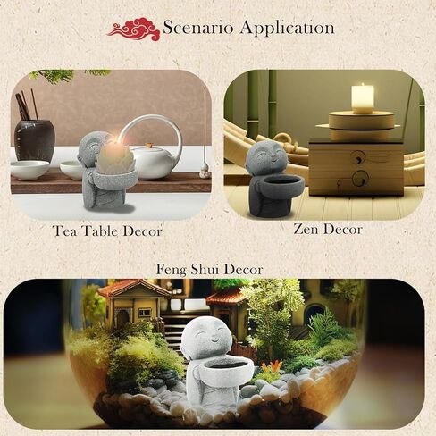 تمثال بوذا من الحجر الرملي وحامل مخروط البخور، تمثال جيزو صغير لديكور المنزل، حامل شموع صغيرة لبوذا زن راهب للمكتب أو الرف أو منضدة، هدية ديكور حجرية صغيرة بارتفاع 3.5 سم in Kuwait