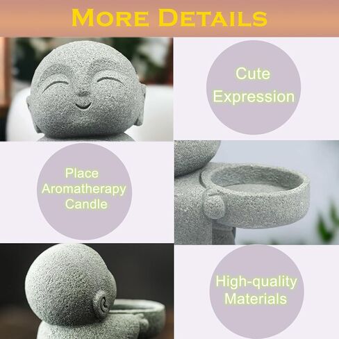 تمثال بوذا من الحجر الرملي وحامل مخروط البخور، تمثال جيزو صغير لديكور المنزل، حامل شموع صغيرة لبوذا زن راهب للمكتب أو الرف أو منضدة، هدية ديكور حجرية صغيرة بارتفاع 3.5 سم in Kuwait