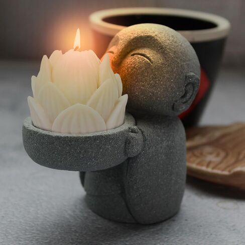 تمثال بوذا من الحجر الرملي وحامل مخروط البخور، تمثال جيزو صغير لديكور المنزل، حامل شموع صغيرة لبوذا زن راهب للمكتب أو الرف أو منضدة، هدية ديكور حجرية صغيرة بارتفاع 3.5 سم in Kuwait