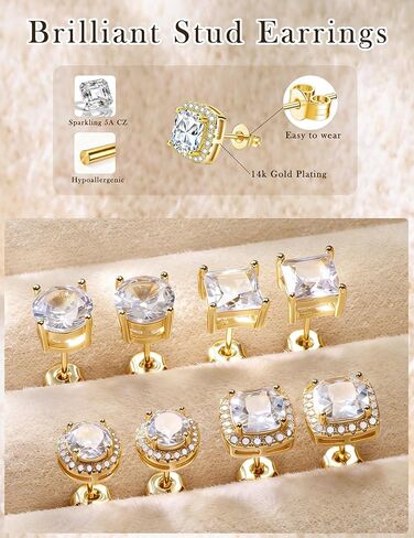 أقراط مسمارية للنساء والرجال مطلية بالذهب مرصعة بأحجار الزركونيا المكعبة in Kuwait