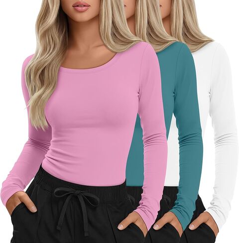3 Pack Women's Under Scrub Shirts Long Sleeve Crew Neck Slim Fit Tees Basic Casual Soft Undershirts for Nurse in Saudi Arabia