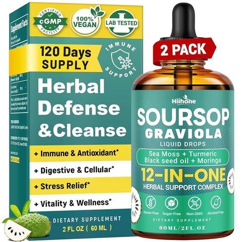 HIIHONE (عبوتان) 12 في 1 قطرات سائلة سورسوب مريرة مع طحالب البحر، وزيت الحبة السوداء، والمورينجا لدعم الخلايا وتجديدها، والمناعة، والكبد، والأمعاء ومضادات الأكسدة - 2 أونصة سائلة in Kuwait
