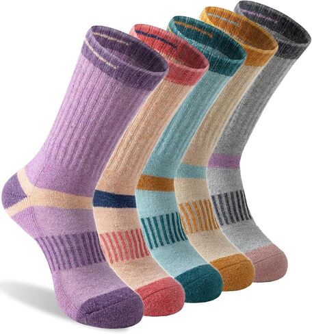 Men's Wool Crew Work Socks, 5 Pairs, Moisture Wicking Cushioned Boot Socks for Hiking, Running and Sports in Saudi Arabia