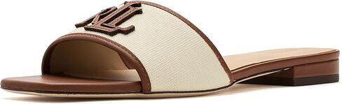 Lauren Ralph Lauren Everley Leather-Trim Canvas Slide Sandals in Saudi Arabia
