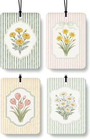 ريفي الربيع الأزهار سيارة الهواء المعطر 4 قطع، Cottagecore زهرة الجمالية شنقا معطر الهواء للسيارات خزانة الكتب درج، لطيف اكسسوارات السيارات جرلي للنساء الفتيات in Kuwait