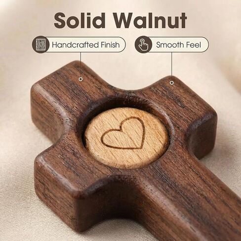 Fving صليب خشبي - عبور قلبي، صلبان صلاة صغيرة من الجوز لليد والجيب، تخفيف التوتر والتشجيع هدية عيد الفصح للعائلة (3 قطع) in Kuwait