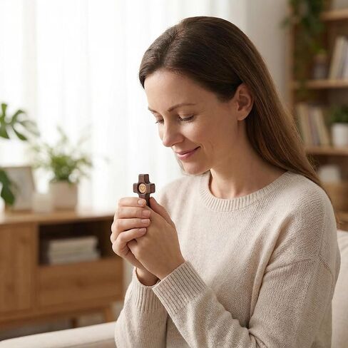 Fving صليب خشبي - عبور قلبي، صلبان صلاة صغيرة من الجوز لليد والجيب، تخفيف التوتر والتشجيع هدية عيد الفصح للعائلة (3 قطع) in Kuwait