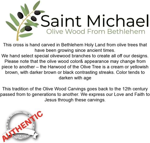 Saint Michael Olive Wood Wall Cross from Bethlehem – 6 Inch Hand-Carved Wooden Cross with Mother of Pearl Inlay | Holy Land Christian Religious Cross | Baptism, Confirmation & Prayer Room Gift in Saudi Arabia