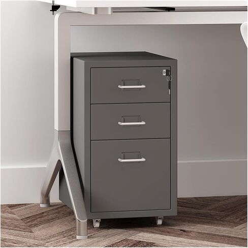 Office File Cabinets 3-Drawer Metal Mobile File Cabinet with Lock, Under Desk Rolling Filing Cabinet Home Office Storage Cabinet for Legal/Letter/A4 Size Filing Cabinet (Color : Gris) (Gris ) in Saudi Arabia