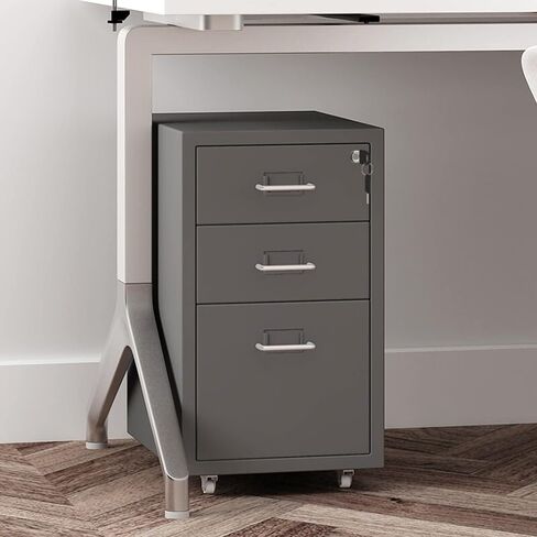 Office File Cabinets 3-Drawer Metal Mobile File Cabinet with Lock, Under Desk Rolling Filing Cabinet Home Office Storage Cabinet for Legal/Letter/A4 Size Filing Cabinet (Color : Gris) (Gris ) in Saudi Arabia
