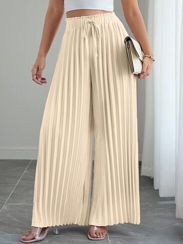 Women's Pleated Palazzo Pants High Waisted Wide Leg Pants Flowy Loose Casual Long Trousers in Saudi Arabia