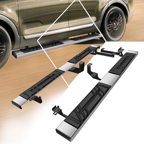 PM PERFORMOTOR 6.5" Running Boards Compatible with 2020 2021 2022 Telluride Palisade, Pair of Stainless Steel Side Rails Step Bars with 6 Pcs Brackets, Polished Chrome/Black in Saudi Arabia