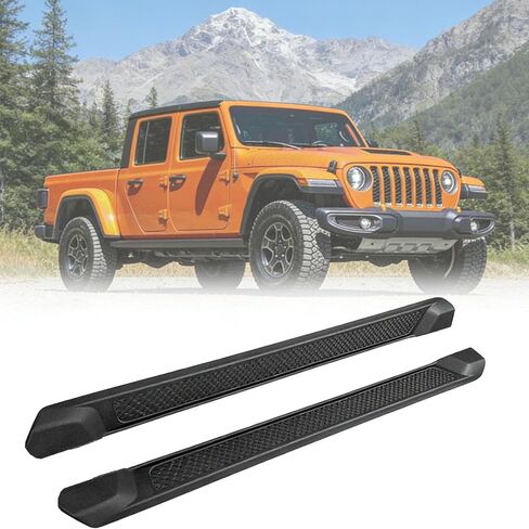 لوحات الجري بخطوات جانبية مناسبة لـ 2020-2025 Jeep Gladiator JT 4 أبواب، مضادة للانزلاق طراز OEM أسود قضبان Nerf خطوات جانبية شديدة التحمل قضبان Nerf مجموعة استبدال واقيات القدم in Kuwait