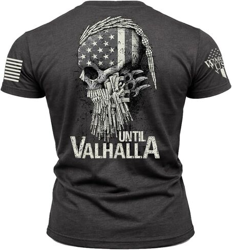 Warrior USA Until Valhalla Shirt, Comfortable and Premium Quality - Gray, Cotton Polyester Blend, American Made, Regular Fit in Saudi Arabia