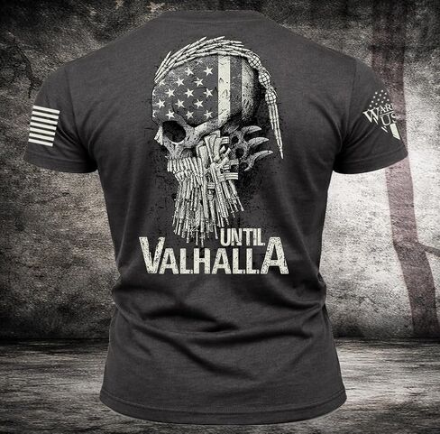 Warrior USA Until Valhalla Shirt, Comfortable and Premium Quality - Gray, Cotton Polyester Blend, American Made, Regular Fit in Saudi Arabia