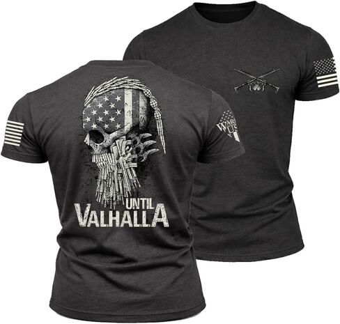 Warrior USA Until Valhalla Shirt, Comfortable and Premium Quality - Gray, Cotton Polyester Blend, American Made, Regular Fit in Saudi Arabia