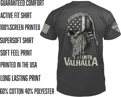 Warrior USA Until Valhalla Shirt, Comfortable and Premium Quality - Gray, Cotton Polyester Blend, American Made, Regular Fit in Saudi Arabia