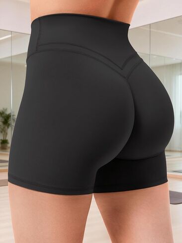 Gym Workout Shorts for Women Mid Waisted Tummy Control Hidden Scrunch 4.5" Booty Shorts Julissa Cross Waist Yoga in Saudi Arabia