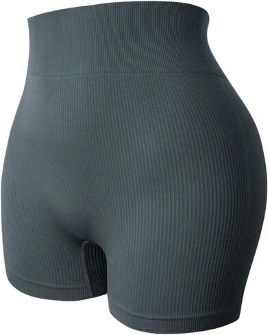 Women's Ribbed High Waisted Shorts Stretchy Seamless Yoga Athletic Shorts for Workout and Lounge in Saudi Arabia