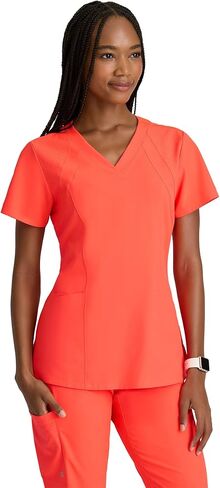 BARCO ONE Racer Classic Fit Scrub Top for Women – Neon Flame, 4-Pocket V-Neck Scrub Shirt w/ 360 Spandex Stretch – Moisture Wicking, Anti-Static & Quick-Shed to Release Pet Hair – S, Regular Fit in Saudi Arabia