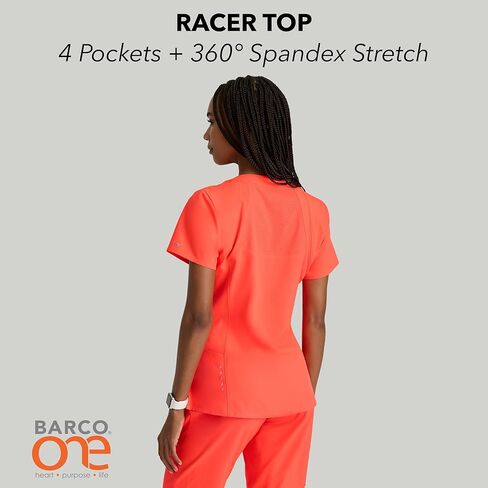 BARCO ONE Racer Classic Fit Scrub Top for Women – Neon Flame, 4-Pocket V-Neck Scrub Shirt w/ 360 Spandex Stretch – Moisture Wicking, Anti-Static & Quick-Shed to Release Pet Hair – S, Regular Fit in Saudi Arabia