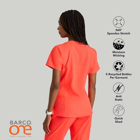 BARCO ONE Racer Classic Fit Scrub Top for Women – Neon Flame, 4-Pocket V-Neck Scrub Shirt w/ 360 Spandex Stretch – Moisture Wicking, Anti-Static & Quick-Shed to Release Pet Hair – S, Regular Fit in Saudi Arabia