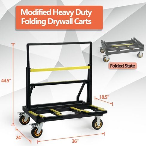 HILLHOUSE Upgraded Folding dryboard Cart, Gypsum Board Truck with PU Rotating casters, 44.5 "x 24" x 36 "Plywood Cart, Load-Bearing 2200 LBS, Portable Drywall cart for Moving Plywood and Glass in Saudi Arabia
