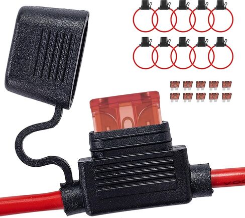 10 عبوات - 10 AWG حامل مصهر مضمن، حامل مصهر شفرة ATC/ATO عالي التحمل مقاوم للماء مع مصهر 40 أمبير لمركب بحري للسيارات RV 12 فولت in Kuwait