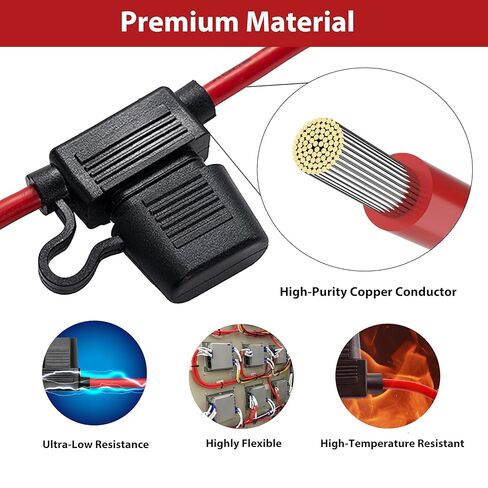 10 عبوات - 10 AWG حامل مصهر مضمن، حامل مصهر شفرة ATC/ATO عالي التحمل مقاوم للماء مع مصهر 40 أمبير لمركب بحري للسيارات RV 12 فولت in Kuwait